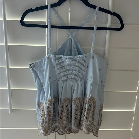 Moulinette Soeurs Light Blue and Brown Embroidered Tank Top - Picture 8 of 8